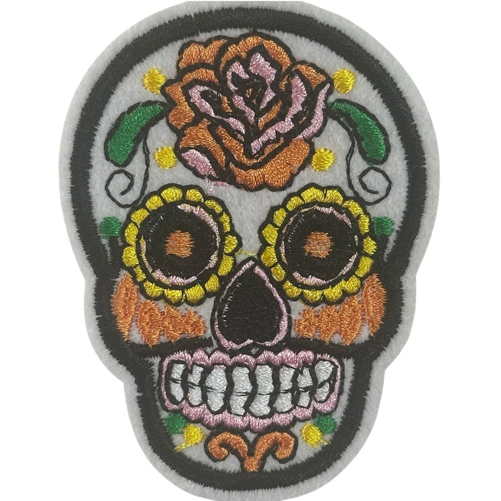 Sugar Skull Iron On Patch Unisex‎ Multicolor Floral Day of the Dead Calavera
